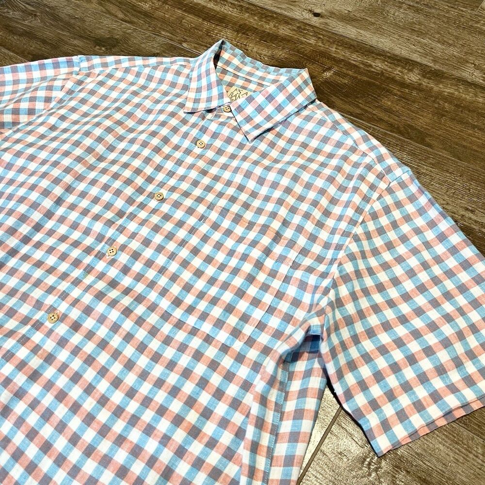 Jos A Bank Linen Shirt Mens Large Check Plaid Button Up Beach Summer Breathable